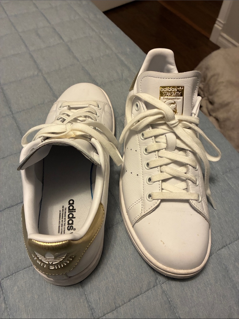 adidas Stan Smith White Sneakers with Gold Heel Patch